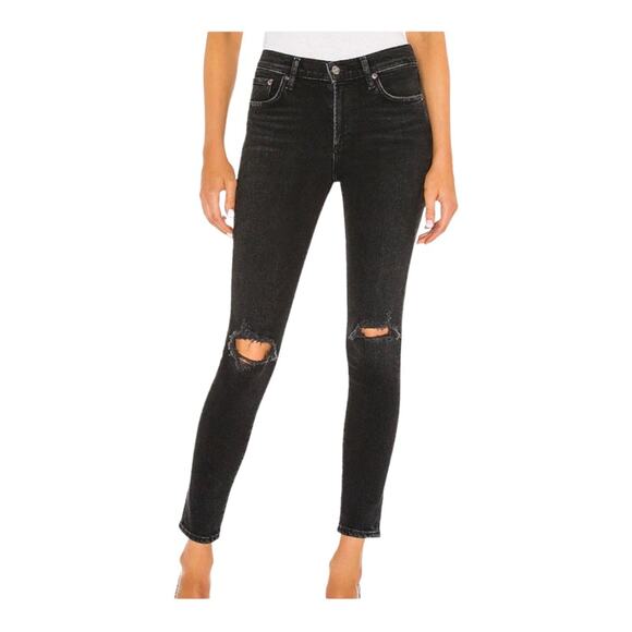 Agolde Sophie High Rise Washed Black Distressed Skinny Jeans - Picture 1 of 4